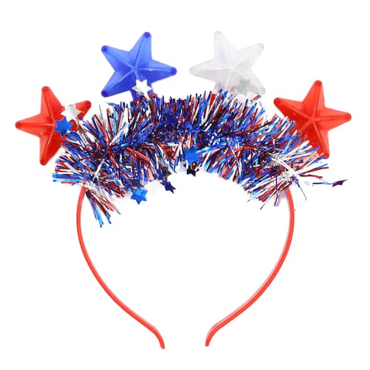 Red, White &#x26; Blue Light-Up Star Tinsel Headband by Celebrate It&#x2122;